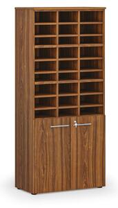 Triediaci regál s dverami PRIMO WOOD, 800 x 420 x 1781 mm, 27 priehradok, orech