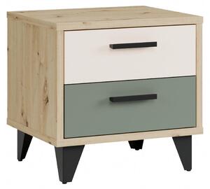 NOČNÝ STOLÍK piesková, šalviovozelená, dub artisan Carryhome - Online Only detský nábytok, Online Only