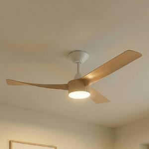 Stropný ventilátor Lucande Airona s LED osvetlením, biela/drevo, DC, tichý,, Svetlé drevo, Obývacia izba / jedáleň, Plast, Moderný