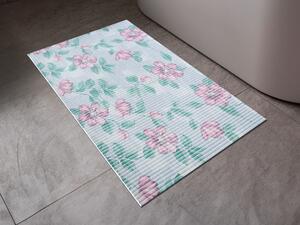 Kúpeľňová penová rohož / predložka PRO-063 Ružové kvety na modrom - metráž šírka 65 cm