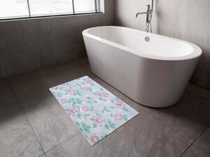Kúpeľňová penová rohož / predložka PRO-063 Ružové kvety na modrom - metráž šírka 65 cm