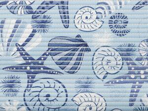 Kúpeľňová penová rohož / predložka PRO-064 Modré morské hviezdice a mušle - metráž šírka 65 cm