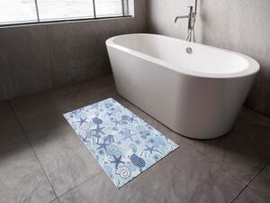 Kúpeľňová penová rohož / predložka PRO-064 Modré morské hviezdice a mušle - metráž šírka 65 cm