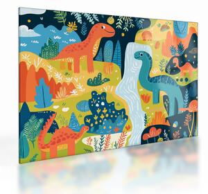 Sklenený obraz - Veselí dinosaury (70x50 cm)