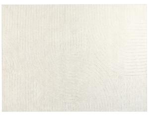 Koberec béžový vlnený 300 x 400 cm s abstraktným vzorom obývacia izba spálňa moderný minimalistický dizajn