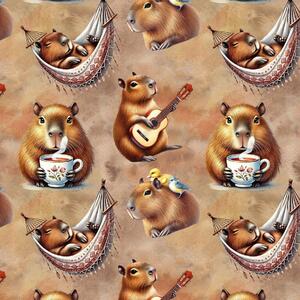Metráž Teplákovina digital - Kapybara s gitarou
