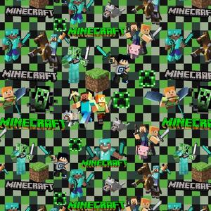 Metráž Teplákovina digital - Minecraft Squares zelená