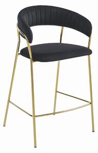 Luxusná barová stolička BADIA vo velúrovom štýle v čiernej farbe