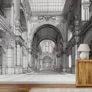 Tapeta historická architektúra v čiernobielej kresbe
