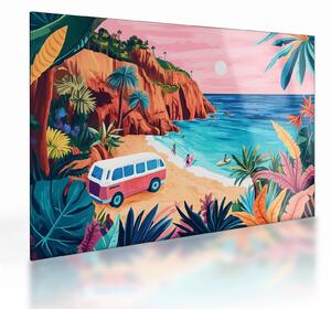 Sklenený obraz - Karavan pri oceáne (70x50 cm)
