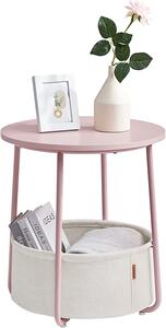 VASAGLE Okrúhly odkladací stolík s textilným košom ružový