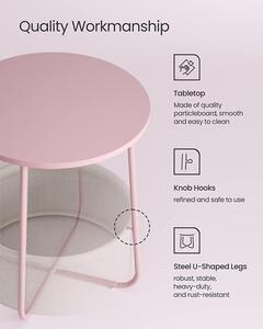 VASAGLE Okrúhly odkladací stolík s textilným košom ružový