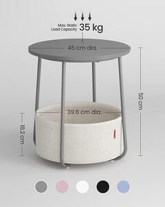 VASAGLE Okrúhly odkladací stolík s textilným košom sivý