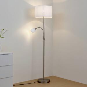 Stojacia lampa Lindby Jaileen, biela, textil, 170 cm, lampa na citanie