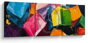 Obraz - Farebné kocky (s hodinami) (90x30 cm)