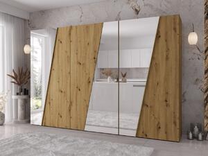 Mirjan24 Skriňa so zrkadlom Grelipt 3L 300 cm, Farby: dub artisan / dub artisan + zlatá 5903211528828