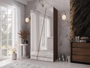 Mirjan24 Šatníková skriňa so zrkadlom Grelipt 2L 100 cm, Farby: orech warmia / orech warmia + zlatá 5903211528569