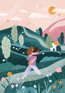 Ilustrácia Mummy Daughter Countryside Walk, Bea Muller, 30 × 40 cm