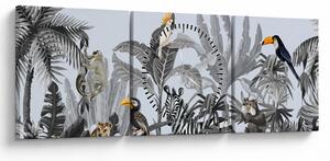 Obraz - Ilustrovaná džungľa (s hodinami) (90x30 cm)