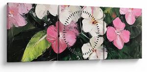 Obraz - Ružové a biele kvety (s hodinami) (90x30 cm)