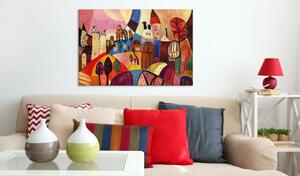 Ručne maľovaný obraz - Dedina vo farbách jesene 90x60