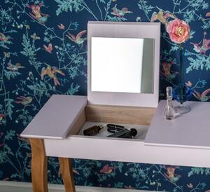 Toaletný stolík LILLO so zrkadlom - 65x35cm Biele nohy / Ružová