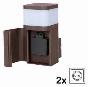 BRILAGI - Vonkajšia nástenná lampa so zásuvkou SCHUKO PILLAR 1xG9/11W/230V IP44 hnedá