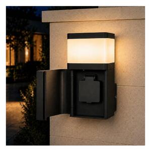 BRILAGI - Vonkajšia nástenná lampa so zásuvkou SCHUKO PILLAR 1xG9/11W/230V IP44 čierna