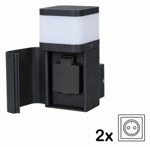 BRILAGI - Vonkajšia nástenná lampa so zásuvkou SCHUKO PILLAR 1xG9/11W/230V IP44 čierna