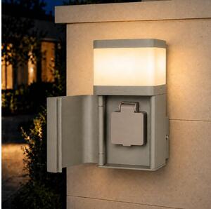 BRILAGI - Vonkajšie nástenné svietidlo so zásuvkou SCHUKO PILLAR 1xG9/11W/230V IP44 šedé
