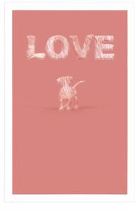 Plagát psík s nápisom Love v ružovom prevedení - 20x30 white