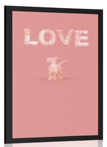 Plagát psík s nápisom Love v ružovom prevedení - 20x30 white