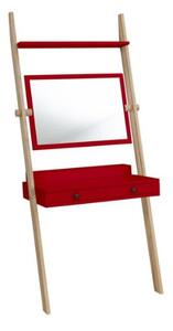 Rebríkový toaletný stolík LENO 79x183cm - jaseňové drevo / červená
