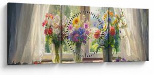 Obraz - Kytica pri okne (s hodinami) (90x30 cm)