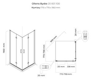 Oltens Byske sprchovací kút 80x80 cm obdĺžniková chromová lesklé/priehľadné sklo 20001100