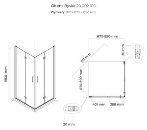 Oltens Byske sprchovací kút 90x90 cm obdĺžniková chromová lesklé/priehľadné sklo 20002100