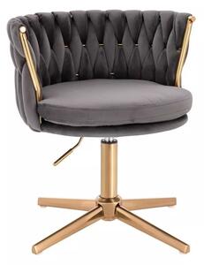 LuxuryForm DESIGN Stolička LYON VELUR na zlatom kríži - tmavo šedá