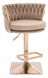 LuxuryForm DESIGN Barová stolička LYON VELUR na zlatej hranatej podstave - latte