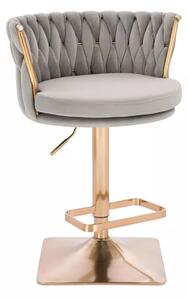LuxuryForm DESIGN Barová stolička LYON VELUR na zlatej hranatej podstave - svetlo šedá