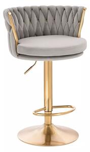 LuxuryForm DESIGN Barová stolička LYON VELUR na zlatom tanieri - svetlo šedá