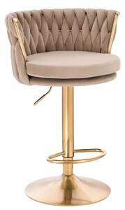 LuxuryForm DESIGN Barová stolička LYON VELUR na zlatom tanieri - latte