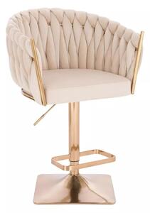 LuxuryForm DESIGN Barová stolička NORDEN VELUR na zlatej hranatej podstave - krémová