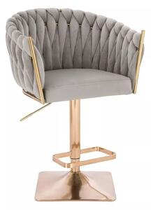 LuxuryForm DESIGN Barová stolička NORDEN VELUR na zlatej hranatej podstave - svetlo šedé