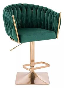 LuxuryForm DESIGN Barová stolička NORDEN VELUR na zlatej hranatej podstave - zelená