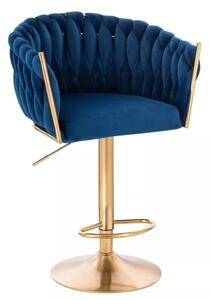LuxuryForm Barová stolička NORDEN VELUR na zlatom tanieri - modrá