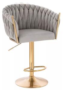 LuxuryForm DESIGN Barová stolička NORDEN VELUR na zlatom tanieri - svetlo šedá