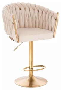 LuxuryForm DESIGN Barová stolička NORDEN VELUR na zlatom tanieri - krémová