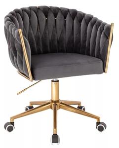LuxuryForm DESIGN Kreslo NORDEN VELUR na zlatej podstave s kolieskami - tmavo šedé