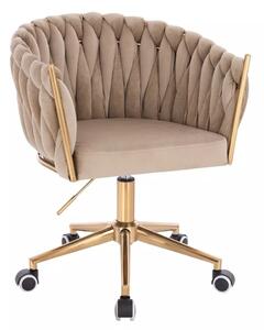 LuxuryForm DESIGN Kreslo NORDEN VELUR na zlatej podstave s kolieskami - latte