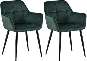 Jedálenská stolička Emia (SET 2 ks) ~ zamat, kovové nohy čierne - Zelená